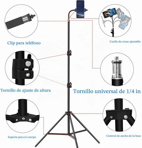 Vista 8 de Trípode para teléfono celular de 27 pulgadas a 80 pulgadas, soporte de video ajustable para iPhone y cámara, grabación de video