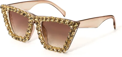 Vista 2 de FEISEDY Gafas de sol cuadradas de cristal para mujer, ojo de gato, brillantes y modernas, retro, gafas de sol B2898