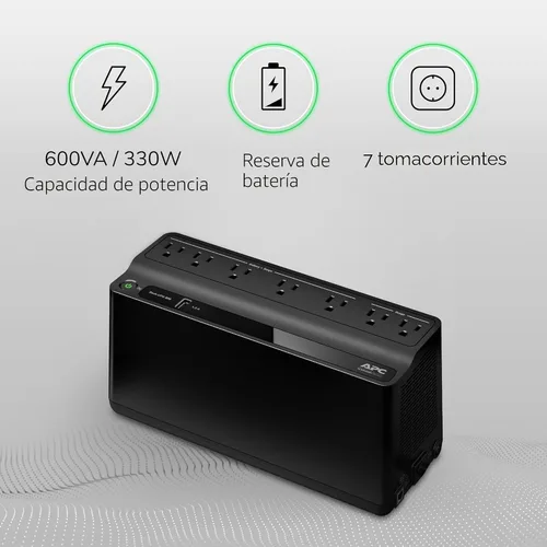Vista 4 de APC Respaldo de batería de UPS y protector contra sobretensiones, fuente de alimentación de batería de respaldo de 600 VA, respaldo BE600M1