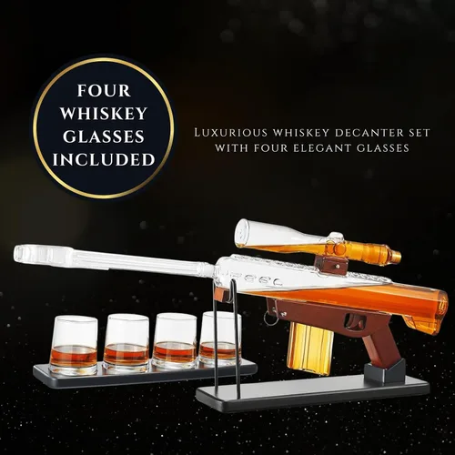 Vista 3 de Decantador de Francotirador Grande de 18", Regalos para Hombres Papá, Juego de Decantador de Whisky - Pistola de Vidrio con Mira de Francotirador AR