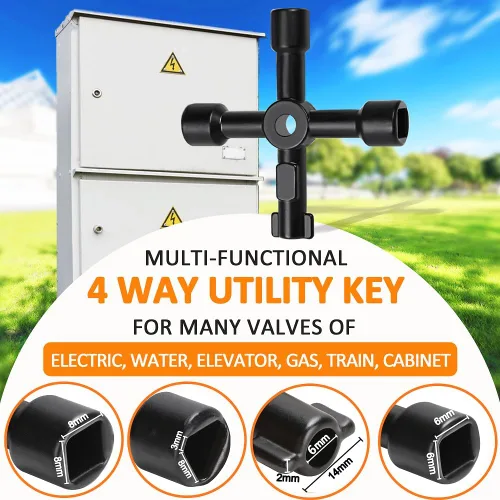 Vista 3 de Winisok - Llave de medidor de agua de 17 pulgadas con llave de utilidades multifuncional de 4 vías, llave de apagado de agua con refuerzo