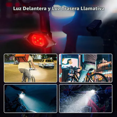 Vista 5 de Luces de bicicleta delanteras y traseras recargables, Maketheone Super Bright Juego de faros y luces traseras para bicicleta, señales de giro, fácil