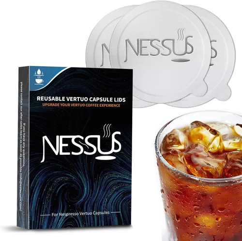 Vista 9 de Kit Reutilizable Nessus para Cápsulas Nespresso Vertuo, Reutiliza Cápsulas de Café Antiguas para Nespresso Vertuo: 100 Piezas de Tapa de Aluminio