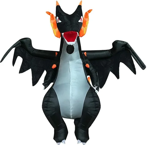 Vista 4 de Disfraces de dinosaurio para adultos disfraz inflable de dragón malvado que respira el fuego caraja color negro