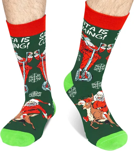 Vista 3 de PanPacSight Calcetines redondos de Navidad para hombre, calcetines divertidos de culto medio