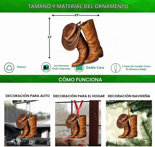 Vista 2 de Talataca Botas de sombrero de vaquera para hombre y mujer, caballo occidental 2D, plano, espejo retrovisor, accesorios para el árbol de Navidad