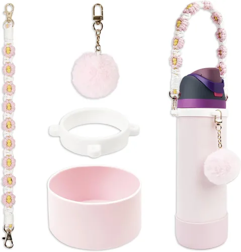 Vista 7 de Juego de fundas de silicona para botella de agua Owala de 24 oz, 32 oz, 40 oz - Incluye dije de dibujos animados y correa de mango de botella