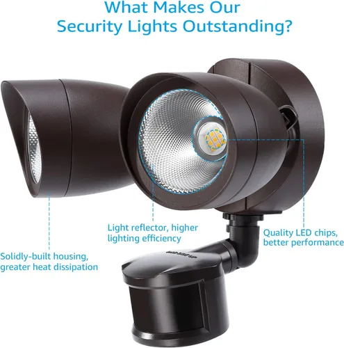 Vista 7 de LEONLITE Luz de inundación con sensor de movimiento, certificación ETL, luces LED de seguridad de aluminio del atardecer al amanecer, cabezales