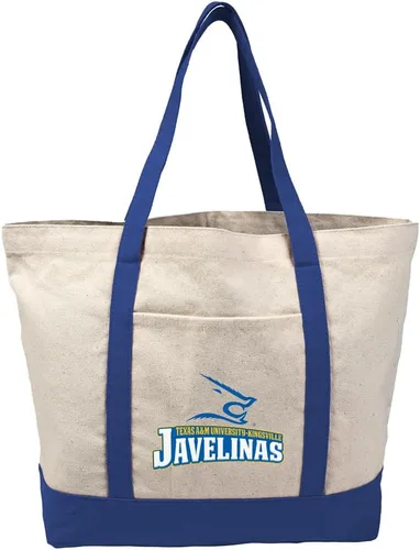 Vista 250 de Campus Lab Bolsa de lona con logotipo primario colegiado con bolsillo externo, bolsa de hombro reutilizable para ir de compras, playa Águilas A&m