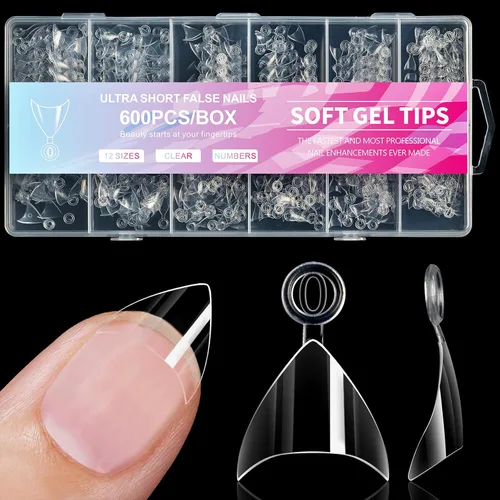 Vista 10 de Puntas de uñas cortas de almendra, puntas de uñas de gel suave