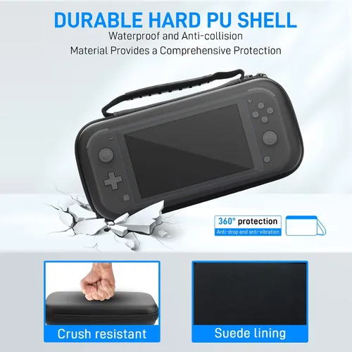 Vista 4 de RHOTALL Carrying Case for Nintendo Switch Lite,Shockproof Portable Accessories Bundle Travel Bag,TPU Case Cover with Screen Protector,10 Thumb Grips