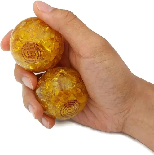 Vista 2 de Top Chi Bolas Baoding de orgonita citrina con bolsa de transporte para terapia de manos, ejercicio y alivio del estrés (grande de 2 pulgadas)
