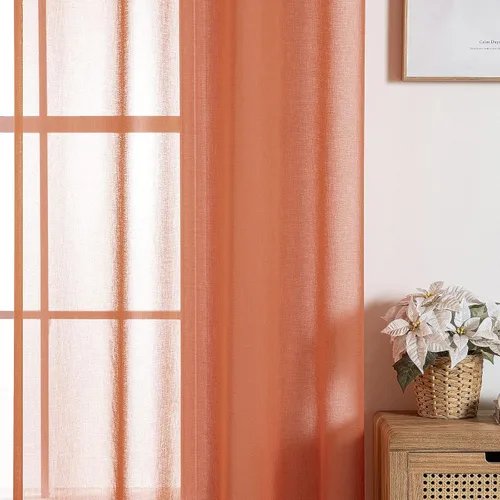 Vista 7 de MIULEE Cortinas semitransparentes con textura de lino naranja quemado de otoño 54W×54L Cocina