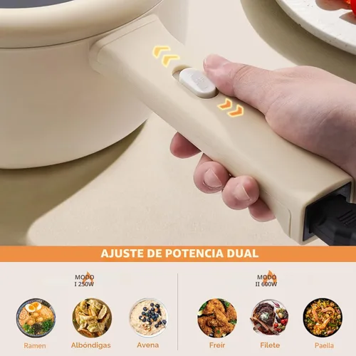 Vista 3 de Dezin Cocina Eléctrica, Sartén Antiadherente Sauté de 2L, Cocina de Fideos Rápida, Mini Olla para Bistec, Huevo, Arroz Frito, Ramen, Avena, Sopa