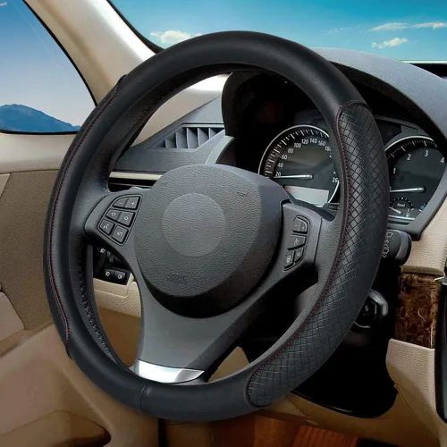 Vista 11 de Funda de volante de piel de microfibra con relieve clásico, protector de rueda antideslizante y transpirable para automóvil, ajuste para volantes