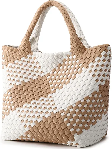 Vista 2 de Bolso tejido para mujer, bolso tote de cuero vegano grande para verano, playa, viaje, bolso de mano y cartera retro hecho a mano, bolso de hombro