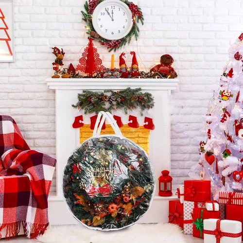 Vista 5 de Hedume Bolsa de almacenamiento para coronas, bolsa transparente de 30 x 12 pulgadas, contenedor de almacenamiento de corona de Navidad con doble