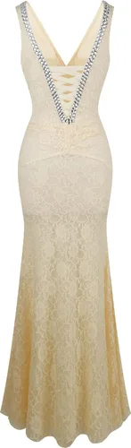 Vista 4 de ANGEL FASHIONS Vestido de novia de encaje con cuello en V para mujer