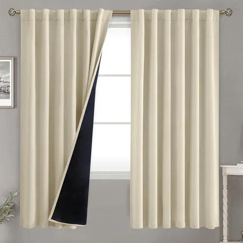 Vista 54 de BGment Cortinas 100% opacas beige de 63 pulgadas de largo con forro aislante térmico, bolsillo para varilla y lengüeta trasera de doble capa