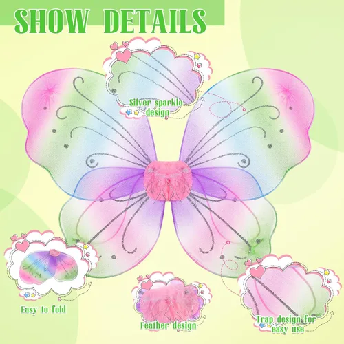 Vista 3 de Chivao Fairy Wings Butterfly Girl Halloween Costume