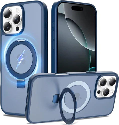 Vista 22 de Funda con soporte ultra magnético para iPhone 15 Pro [protección militar contra caídas] [compatible con MagSafe] a prueba de golpes, translúcida