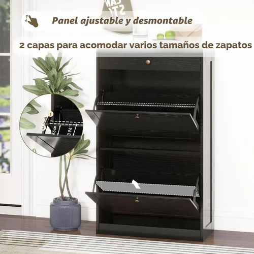Vista 5 de FTZxHKLX Zapatero con 2 cajones abatibles, organizador de zapatos oculto delgado independiente con cajón, gabinete de almacenamiento de zapatos a