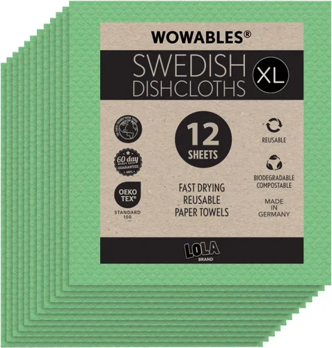 Vista 25 de Paños de cocina suecos para cocina XL, rollo de 30 hojas, biodegradables y compostables, paños de limpieza de toallas de papel reutilizables, 11 x