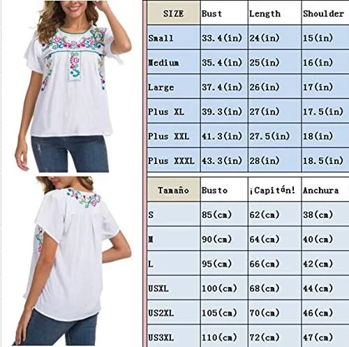 Vista 7 de YZXDORWJ - Blusa mexicana bordada para mujer - Camisa de verano manga corta