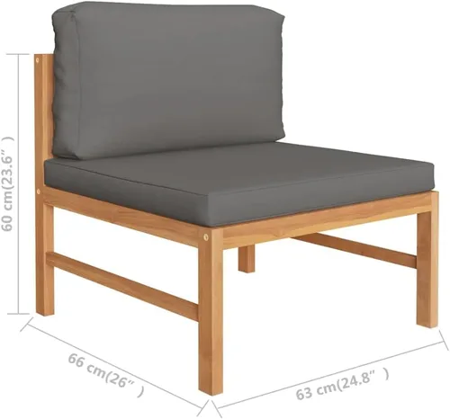 Vista 8 de Ensemble de Salon de Jardin en Teck Massif Gris 6 Pièces Résistant aux Intempéries, Canapé d'Extérieur Modulable Confortable avec Coussins Épais