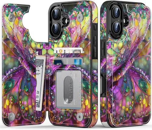 Vista 145 de FUNMIKO Funda tipo cartera para iPhone 13 con tarjetero, bloqueo RFID, protección de grado militar y obras de arte impresas con rayos UV, cierre
