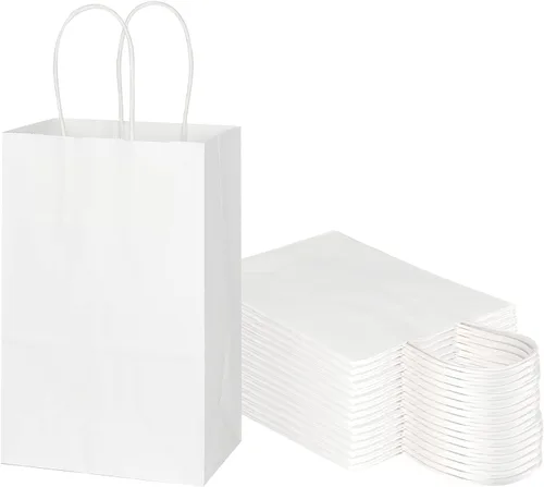 Vista 11 de Toovip Paquete de 50 bolsas pequeñas de papel kraft negro de 5.25 x 3.25 x 8.25 pulgadas con asas a granel, bolsas de regalo para regalos