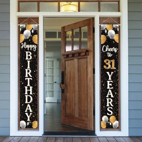 Vista 16 de Decoración de feliz cumpleaños número 100, globo negro y dorado número 100 para colgar en la puerta, letrero para colgar en la puerta, suministros