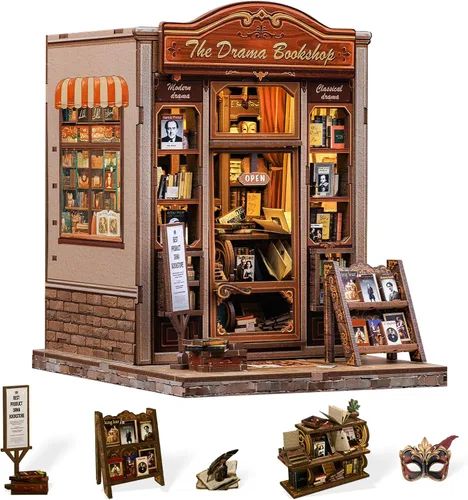 Vista 24 de Cutefun - Kit de rincón de libros - Kit de casa en miniatura DIY para adultos y adolescentes, kit de rompecabezas de madera 3D en miniatura con LED