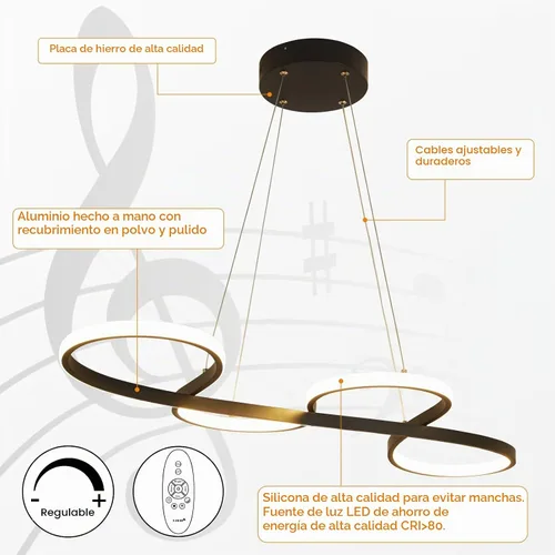 Vista 6 de Lámpara LED negra regulable moderna para comedor sobre mesa, altura ajustable con control remoto