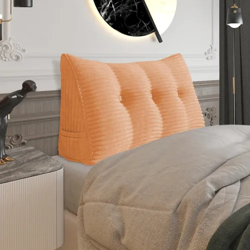 Vista 53 de Almohada de cabecera gruesa totalmente rellena tamaño Queen, cabecera acolchada suave y firme, soporte grande, triangular, almohada de cuña