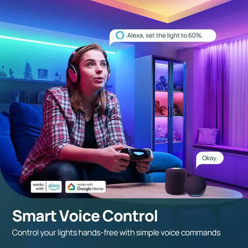 Vista 6 de Linkind - Tira de luces LED RGB de 10 pies, tira de luz inteligente que funciona con Alexa y Google Home, luces LED de cambio de color segmentadas