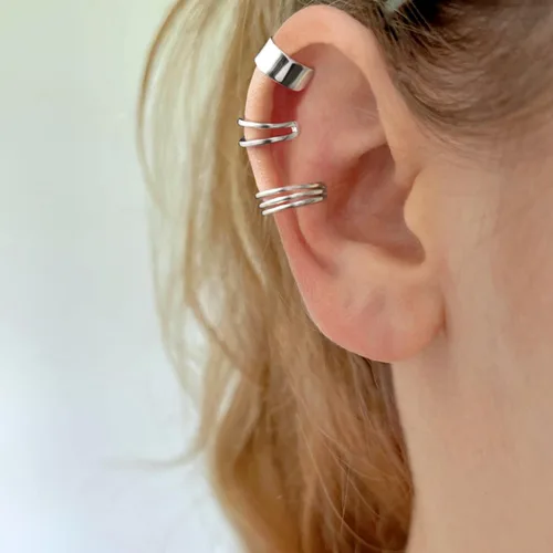 Vista 2 de CHIC & ARTSY - Aretes de plata de ley 925 sin perforación, aretes de cartílago o hélix falso, varios estilos, aretes de oreja de caracola, joyería