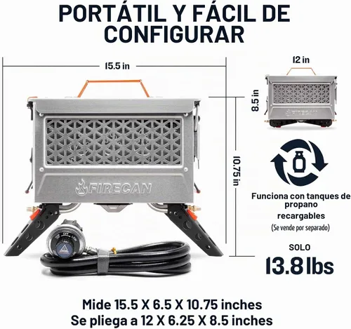 Vista 6 de Ignik FireCan Deluxe - Chimenea portátil de propano y parrilla