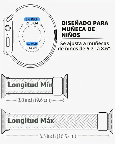 Vista 3 de OWKEY Correa trenzada Solo Loop compatible con Apple Watch para niños, correa elástica transpirable con hebilla fácil para iWatch Series 9, 8, 7, 6