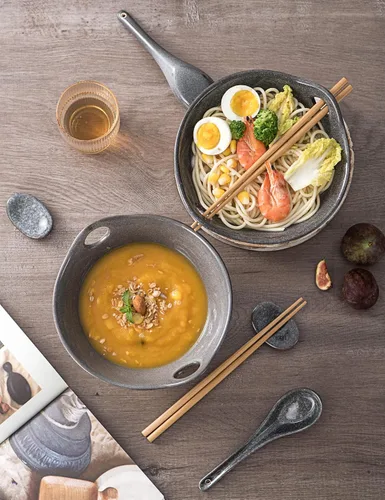 Vista 8 de UNICASA Juego de 2 cuencos japoneses para ramen con palillos, cucharas y reposos, 26 onzas, para fideos de porcelana profunda, Udon, Pho, ensalada