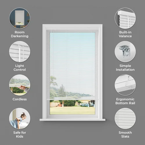 Vista 2 de Mini persianas de vinilo de 1 pulgada para oscurecer la habitación son cordones Cordless room darkening vinyl blinds offer privacy, light control