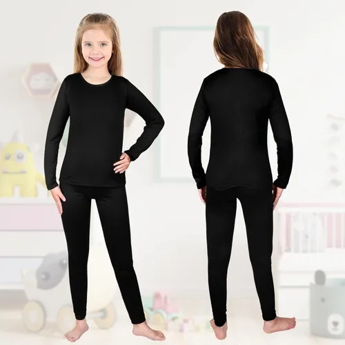 Vista 2 de Conjunto de 3 ropa interior térmica para niñas, suave, largo, para invierno, parte superior e inferior con forro polar y capa base para niñas