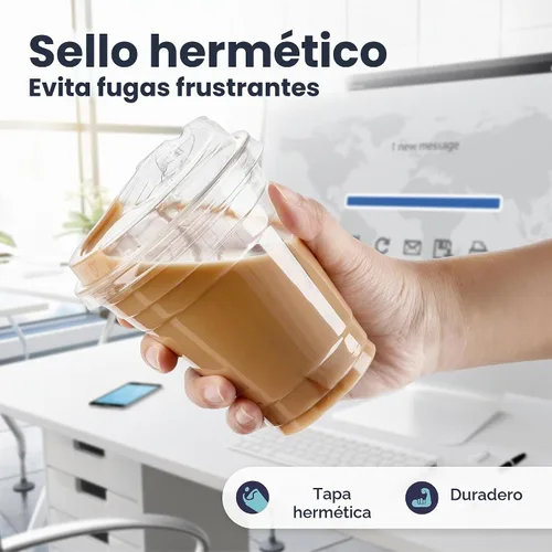 Vista 3 de Fit Meal Prep Paquete de 50 vasos de plástico transparente de 12 onzas con tapas sin pajilla, tazas de café de plástico desechables con tapas, tazas