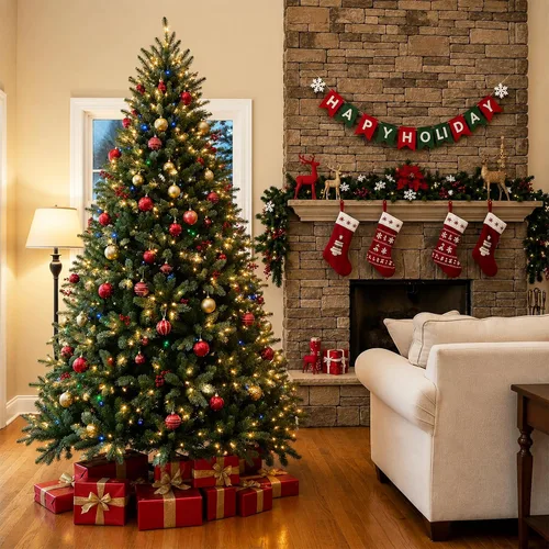 Vista 8 de 7.5ft 360° Rotating Christmas Tree with Music - 470LEDs Verde
