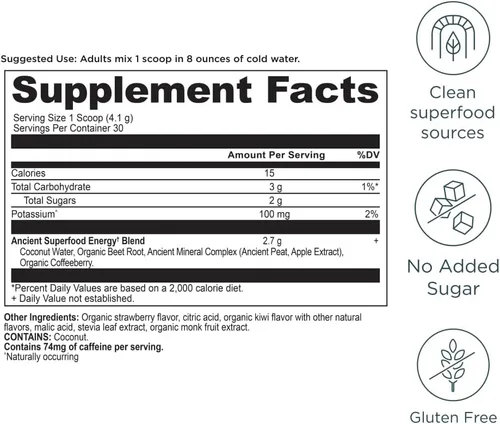 Vista 2 de Ancient Nutrition Polvo de energía limpia, kiwi de fresa