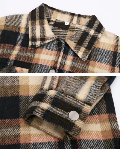 Vista 5 de Beaully - Chamarras casuales a cuadros para mujer, de franela cepillada, con botones, camisa con bolsillos