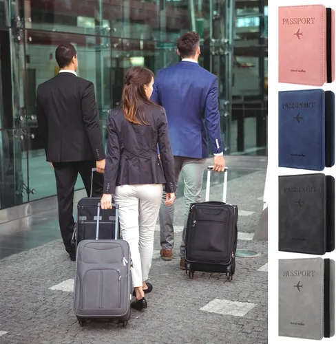 Vista 7 de Juego de 4 fundas para pasaporte, de cuero, con ranura para tarjeta de vacunación, funda para pasaporte, protector de poliuretano para documentos