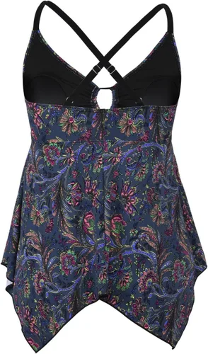 Vista 5 de Firpearl Trajes de baño tankini para mujeres, modestos y fluidos, espalda cruzada, talla plus, top de traje de baño Azul y rojo floral.