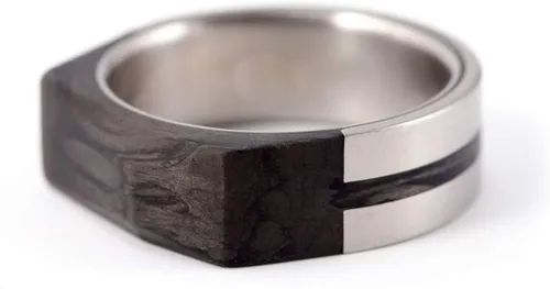 Vista 3 de Men's titanium and carbon fiber ring. Faceted design black wedding band. Water resistant, very durable and hypoallergenic.(00329_7N)