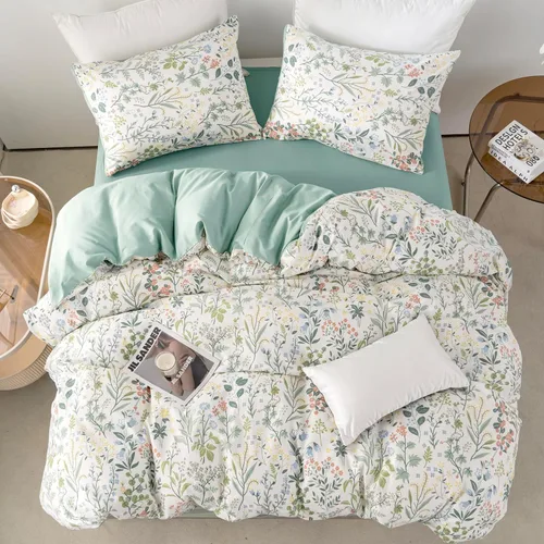 Vista 6 de Juego de ropa de cama individual 100% microfibra cepillada chic con flores, 3 piezas - Funda de edredón y 2 fundas de almohada con cierre